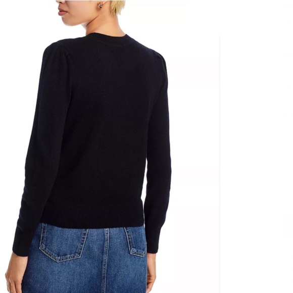 Luxurious 100% Cashmere Puff Sleeve Crewneck Sweater By Aqua in Black - Picture 4 of 8